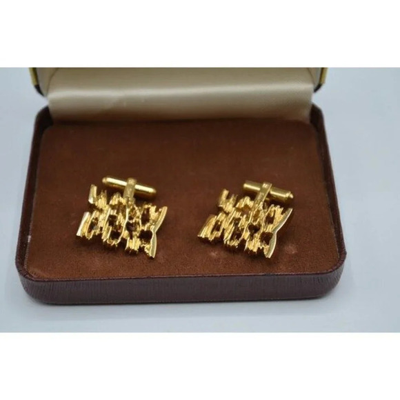 Sherman Sterling Silver Cufflinks Gold Plated "Senator" Vintage w/ Birks Box - Picture 2 of 9
